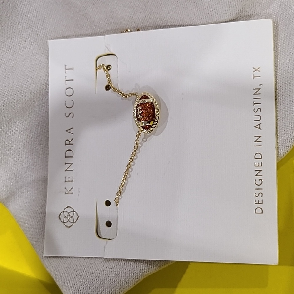 Kendra Scott Enamel Football Pendant Necklace 14K Gold Over Brass 19" - Picture 3 of 6